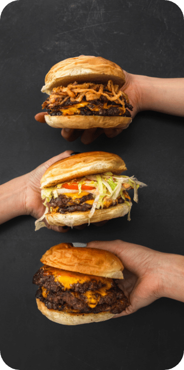 Char House Burgers, people holding burgers