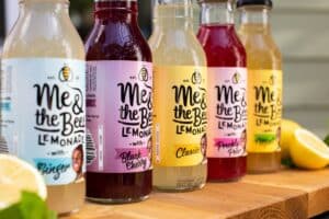 Me & the Bees lemonade bottles featuring five flavors of honey-sweetened lemonade