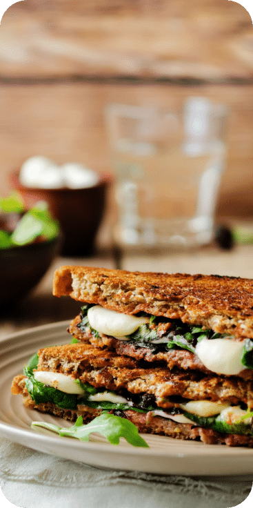Grilled Cheese on a plate, stuffed grilled cheese, Heritage Deli