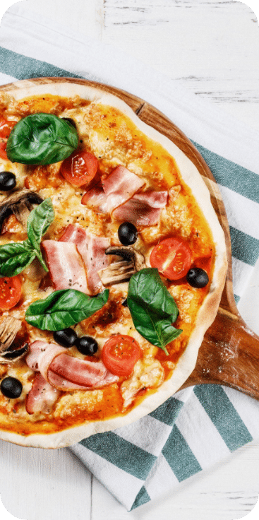 Italian Pizza - Rustica Pizzeria, on a napkin and wooden board