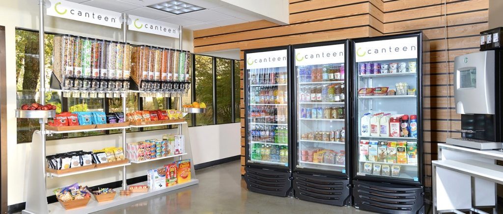 An image of a pantry with lots of snack and drink options