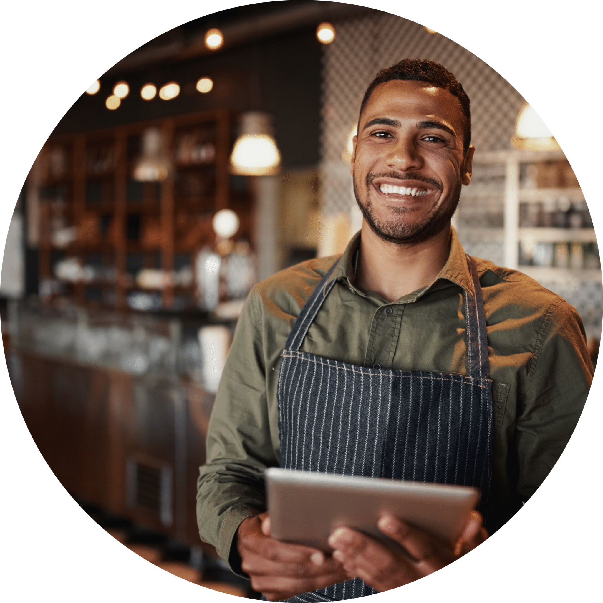 Barista Holding Tablet Barista holding tablet, barista in café