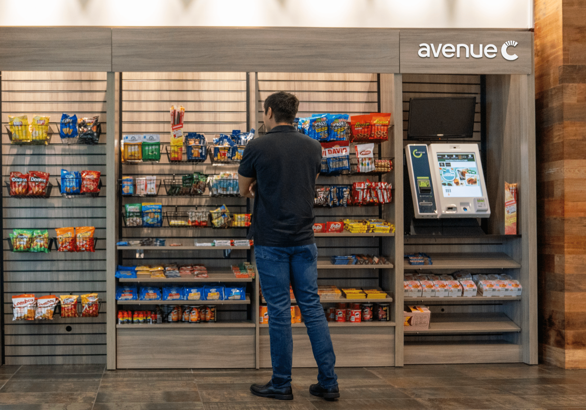 Man at an Avenue C Avenue C Micro Market in Canteen break room