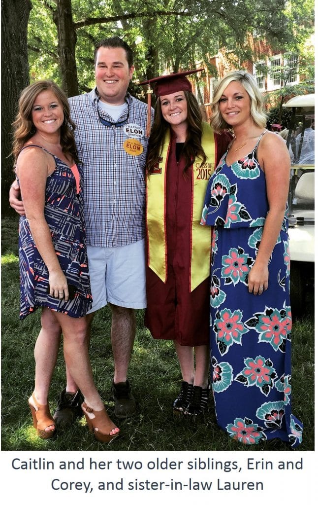 grad picture of Caitlin and her two older siblings