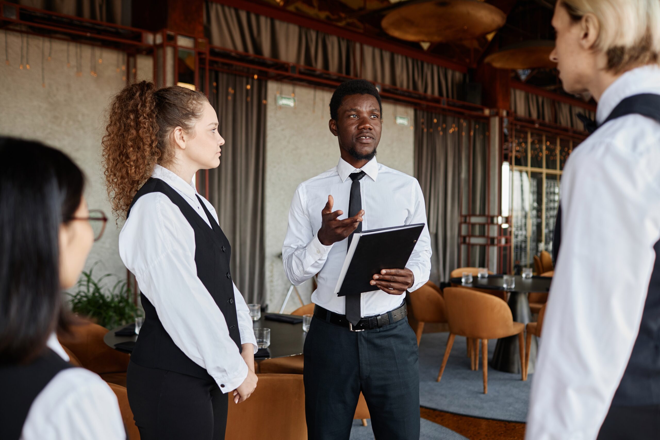 Food service workers in training