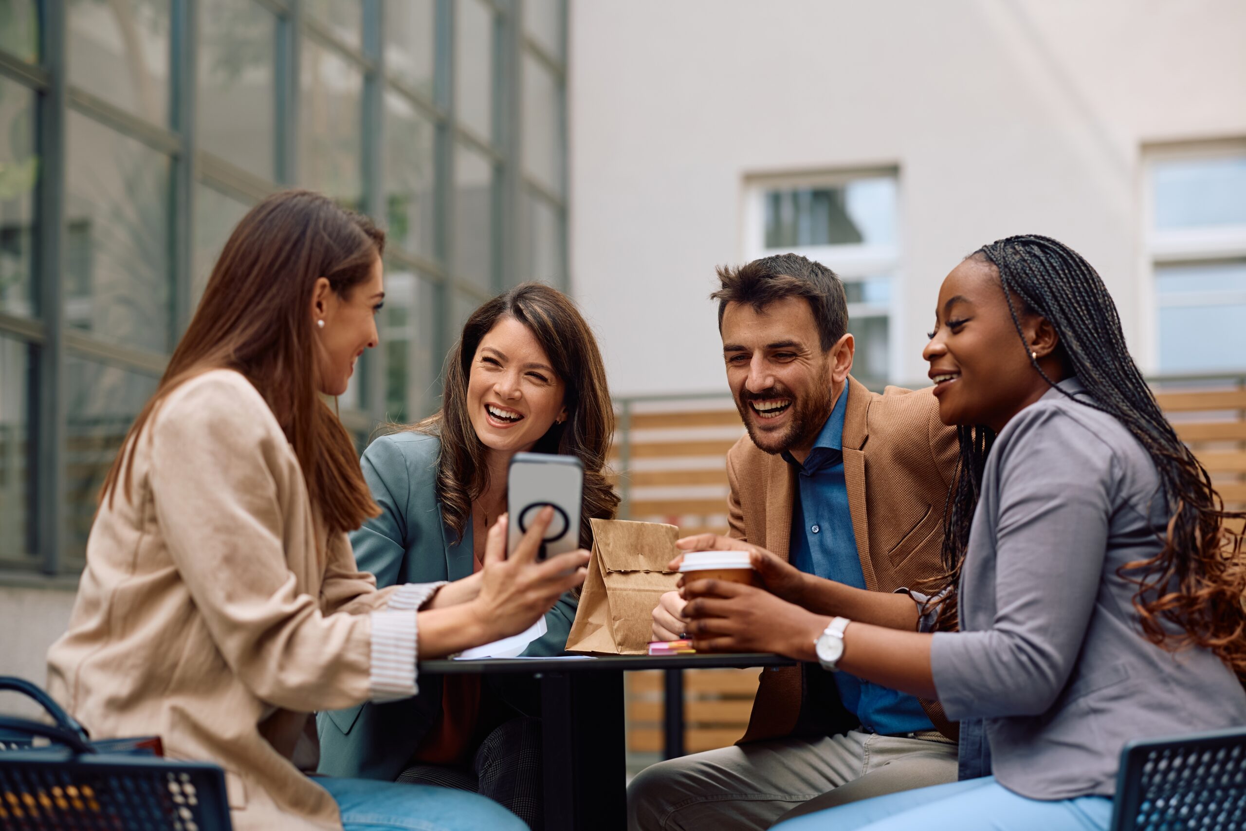 Group of employees enjoying a coffee break