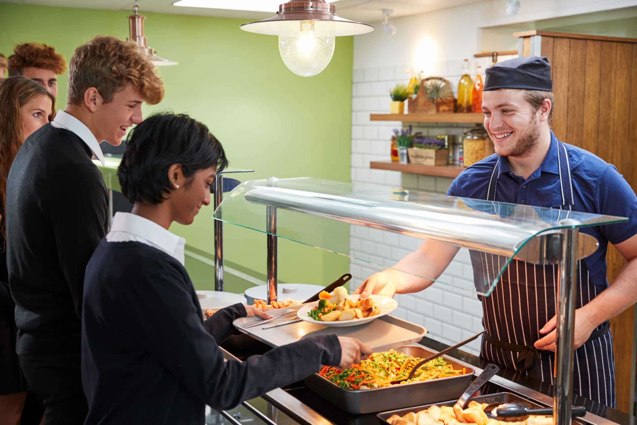 Students at a buffet, Canteen dining, education setting