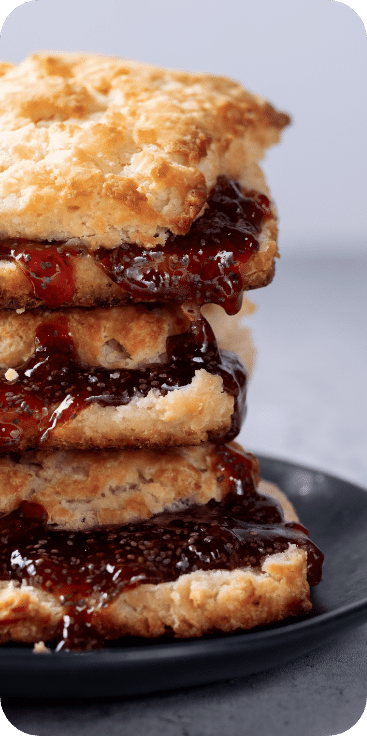 Iron Drop, Biscuits and Jam on a plate